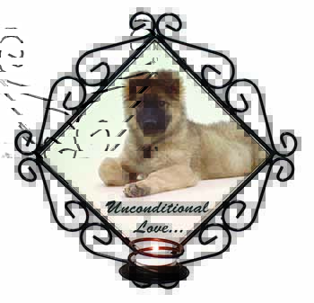 German Shepherd With Love Wrought Iron Wall Art Candle Holder