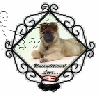 German Shepherd With Love Wrought Iron Wall Art Candle Holder