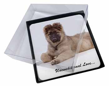 4x German Shepherd With Love Picture Table Coasters Set in Gift Box