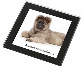 German Shepherd With Love Black Rim High Quality Glass Coaster