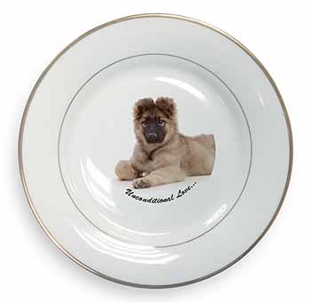 German Shepherd With Love Gold Rim Plate Printed Full Colour in Gift Box