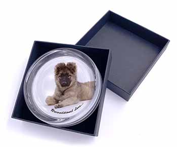 German Shepherd With Love Glass Paperweight in Gift Box