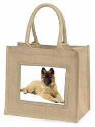 Belgian Shepherd Dog Natural/Beige Jute Large Shopping Bag