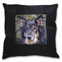 Tri-Colour German Shepherd Black Satin Feel Scatter Cushion