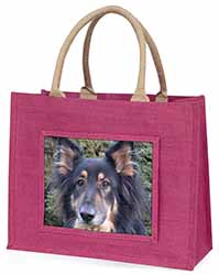Tri-Colour German Shepherd Large Pink Jute Shopping Bag