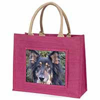 Tri-Colour German Shepherd Large Pink Jute Shopping Bag