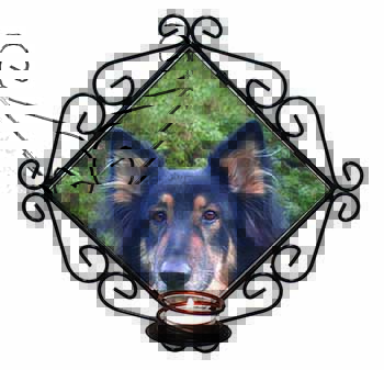 Tri-Colour German Shepherd Wrought Iron Wall Art Candle Holder