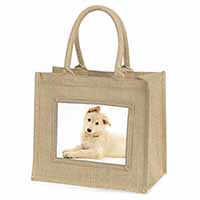 White German Shepherd Natural/Beige Jute Large Shopping Bag