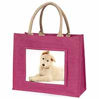 White German Shepherd Large Pink Jute Shopping Bag