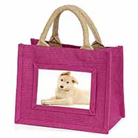 White German Shepherd Little Girls Small Pink Jute Shopping Bag