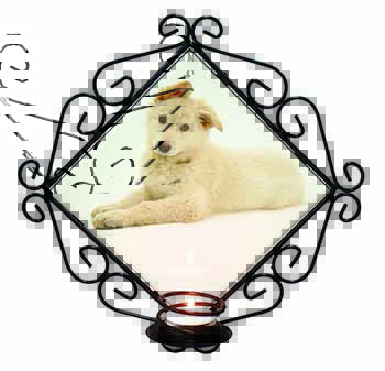 White German Shepherd Wrought Iron Wall Art Candle Holder