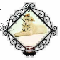 White German Shepherd Wrought Iron Wall Art Candle Holder