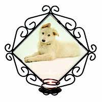 White German Shepherd Wrought Iron Wall Art Candle Holder