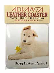 Personalised Name White Shepherd Single Leather Photo Coaster