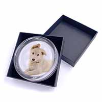 White German Shepherd Glass Paperweight in Gift Box