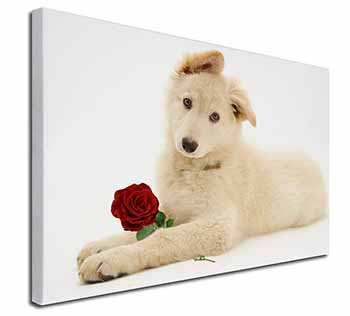 White German Shepherd with Rose Canvas X-Large 30"x20" Wall Art Print