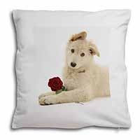 White German Shepherd with Rose Soft White Velvet Feel Scatter Cushion