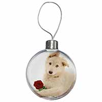 White German Shepherd with Rose Christmas Bauble