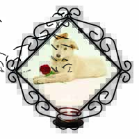 White German Shepherd with Rose Wrought Iron Wall Art Candle Holder