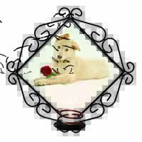 White German Shepherd with Rose Wrought Iron Wall Art Candle Holder