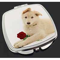 White German Shepherd with Rose Make-Up Compact Mirror