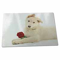 Large Glass Cutting Chopping Board White German Shepherd with Rose