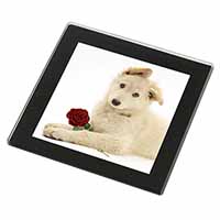 White German Shepherd with Rose Black Rim High Quality Glass Coaster