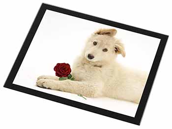 White German Shepherd with Rose Black Rim High Quality Glass Placemat