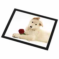 White German Shepherd with Rose Black Rim High Quality Glass Placemat