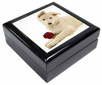 White German Shepherd with Rose Keepsake/Jewellery Box