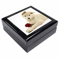 White German Shepherd with Rose Keepsake/Jewellery Box