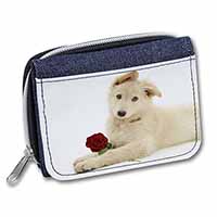 White German Shepherd with Rose Unisex Denim Purse Wallet