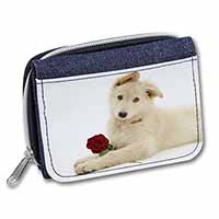 White German Shepherd with Rose Unisex Denim Purse Wallet