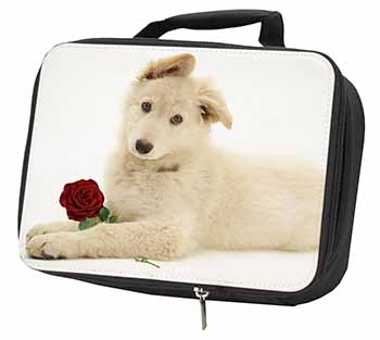 White German Shepherd with Rose Black Insulated School Lunch Box/Picnic Bag