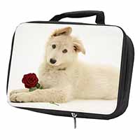 White German Shepherd with Rose Black Insulated School Lunch Box/Picnic Bag