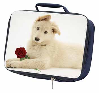 White German Shepherd with Rose Navy Insulated School Lunch Box/Picnic Bag