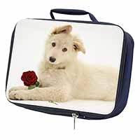 White German Shepherd with Rose Navy Insulated School Lunch Box/Picnic Bag