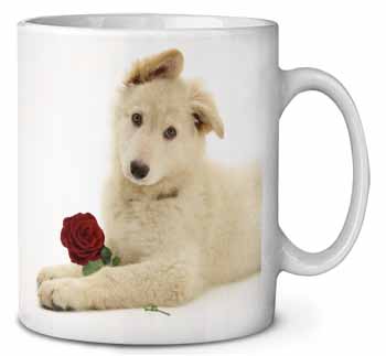 White German Shepherd with Rose Ceramic 10oz Coffee Mug/Tea Cup