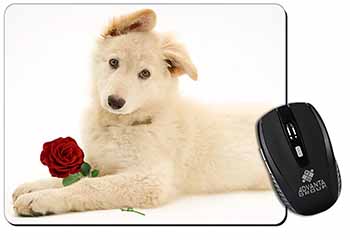 White German Shepherd with Rose Computer Mouse Mat