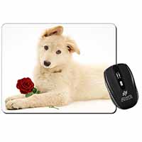 White German Shepherd with Rose Computer Mouse Mat
