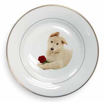 White German Shepherd with Rose Gold Rim Plate Printed Full Colour in Gift Box