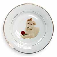 White German Shepherd with Rose Gold Rim Plate Printed Full Colour in Gift Box