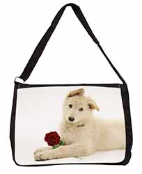 White German Shepherd with Rose Large Black Laptop Shoulder Bag School/College