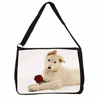 White German Shepherd with Rose Large Black Laptop Shoulder Bag School/College