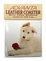 White German Shepherd with Rose Single Leather Photo Coaster
