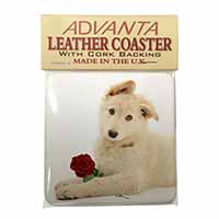 White German Shepherd with Rose Single Leather Photo Coaster