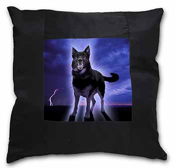 Black Night German Shepherd Dog Black Satin Feel Scatter Cushion