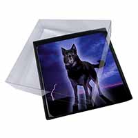 4x Black Night German Shepherd Dog Picture Table Coasters Set in Gift Box