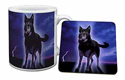 Black Night German Shepherd Dog Mug and Coaster Set