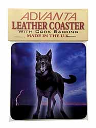 Black Night German Shepherd Dog Single Leather Photo Coaster